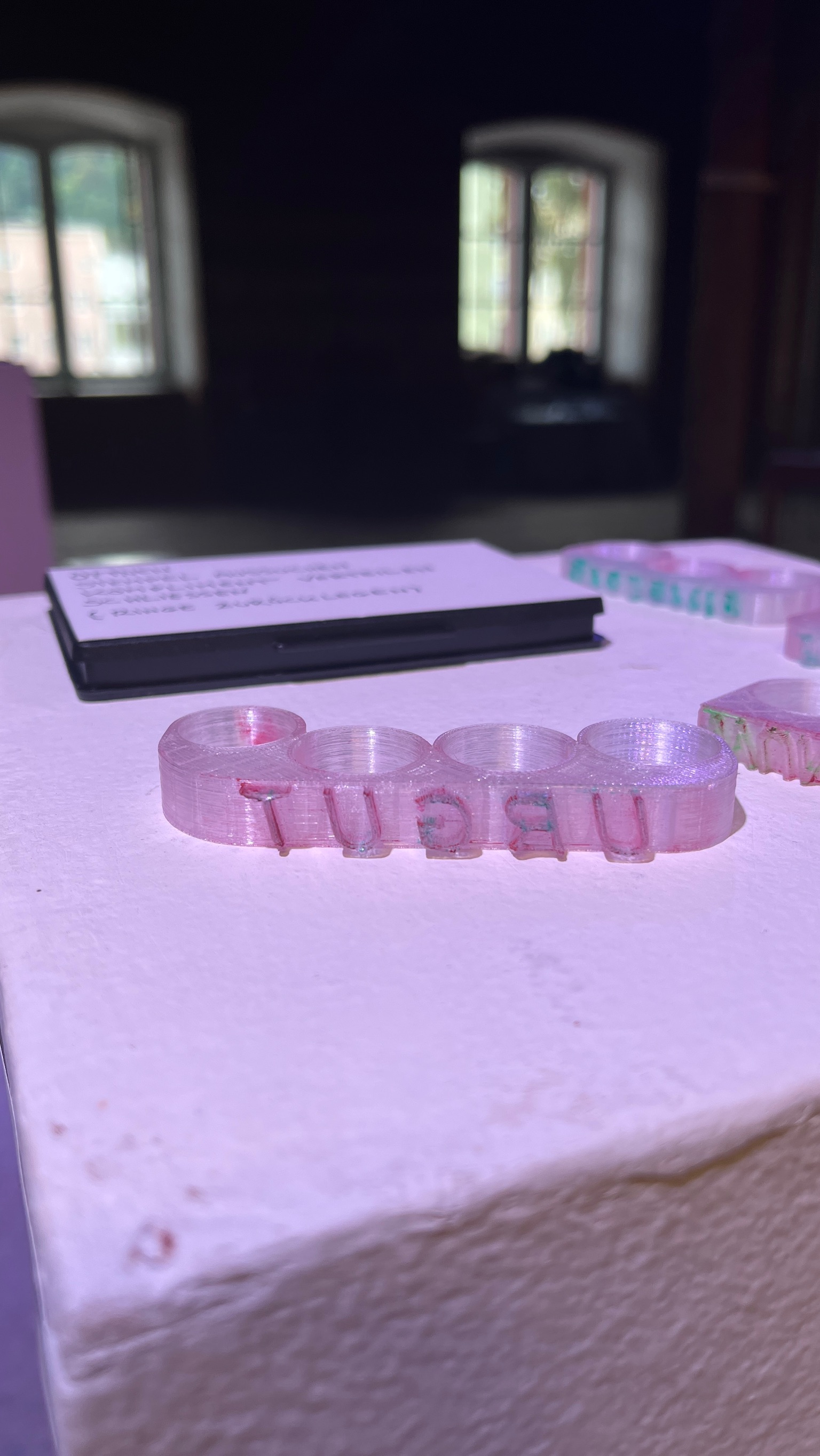 Brass-knuckle stamps on display